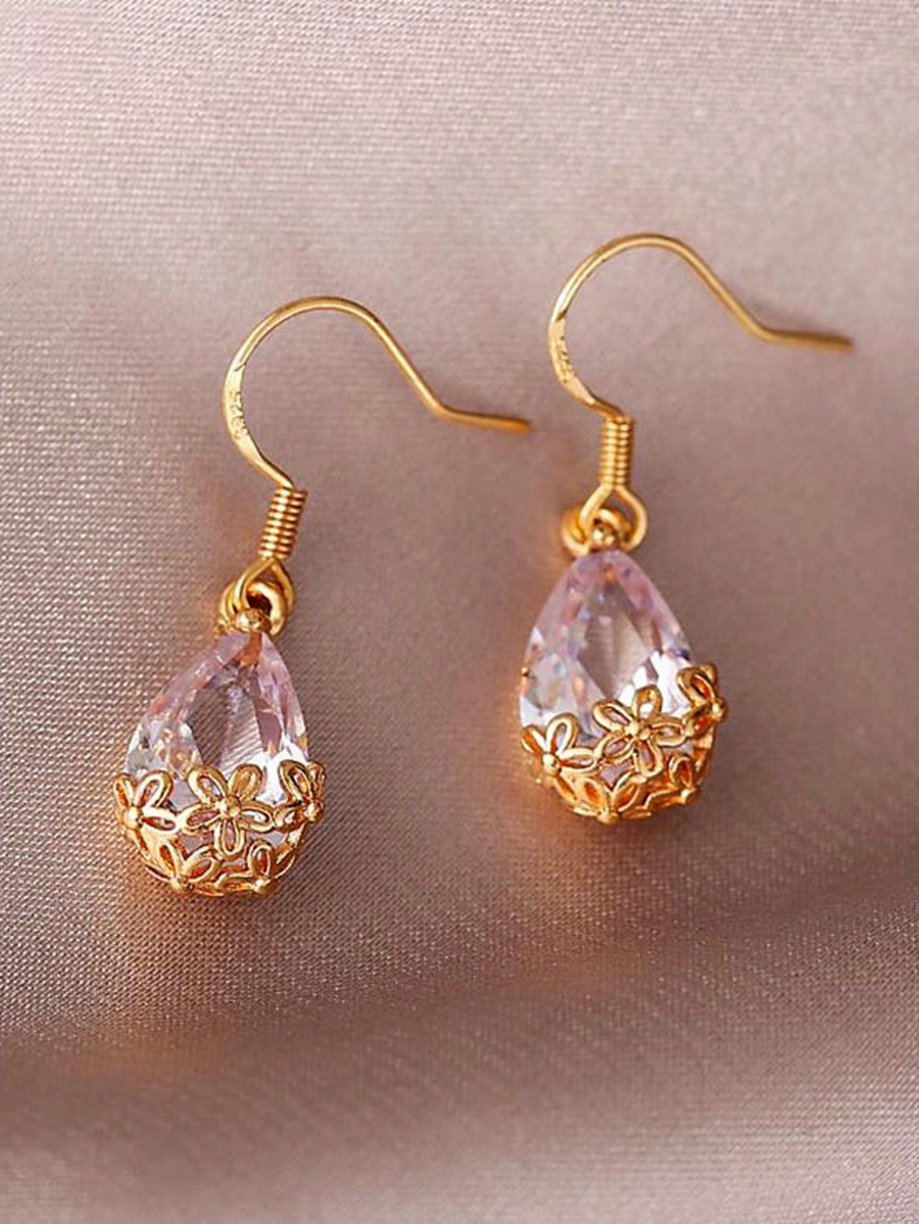 1 par Pendientes con gota de agua zirconia cúbica