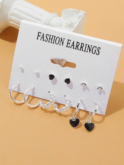 6 pares/set Pendientes con estrella & con adorno de corazón