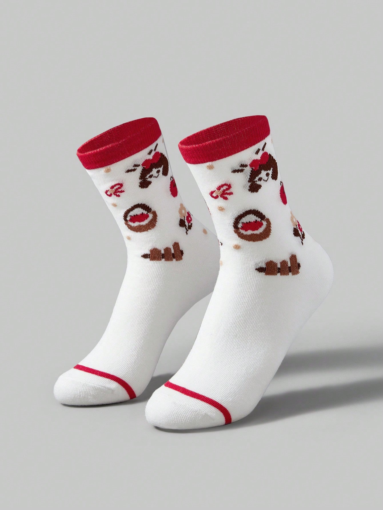 ROMWE Kawaii 4 pares de calcetines de moda con estampado de princesa blanca para mujeres, para todas las estaciones