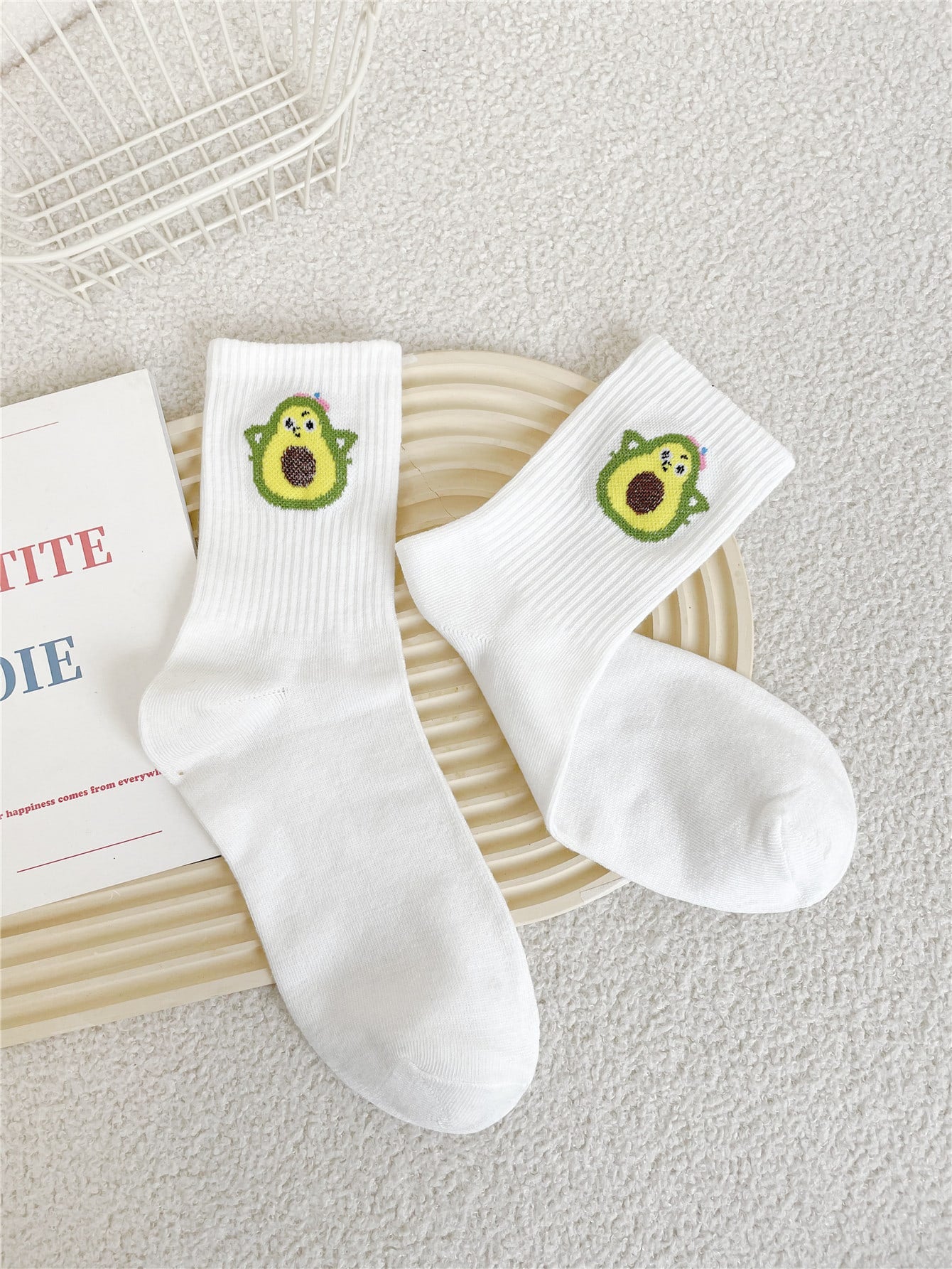 1 par de calcetines medianos impresos para mujer, versátiles para todas las estaciones