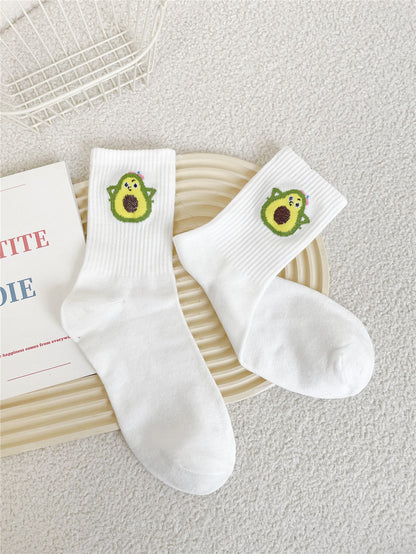 1 par de calcetines medianos impresos para mujer, versátiles para todas las estaciones