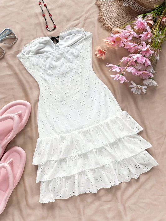 SHEIN WYWH Vestido de vacaciones bandeau con textura y colores de contraste para mujer