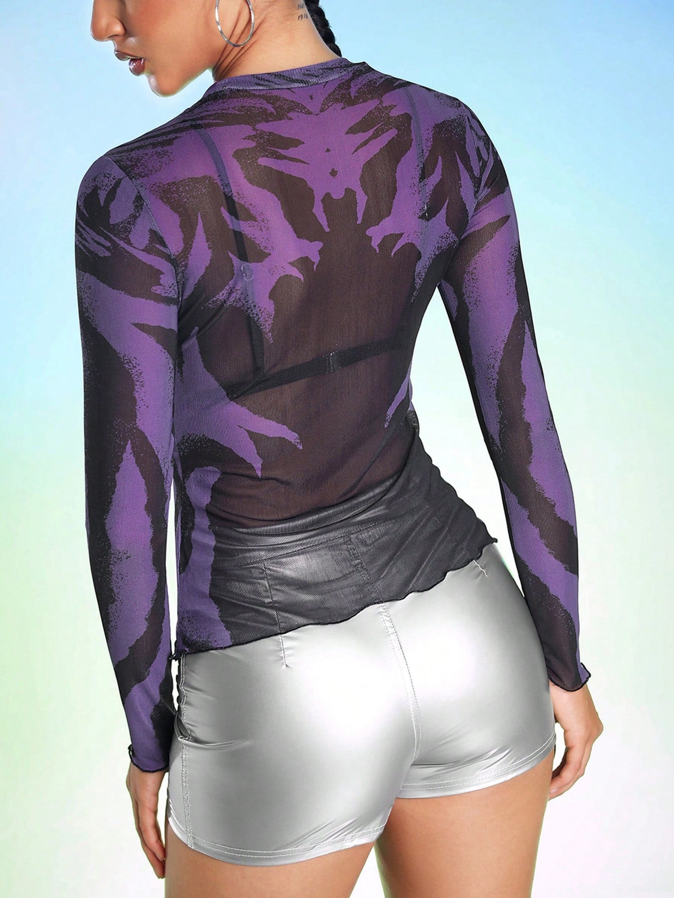 Harviee Parte superior fina de manga larga con estampado de malla, ropa de mujer de diseñador para otoño e invierno