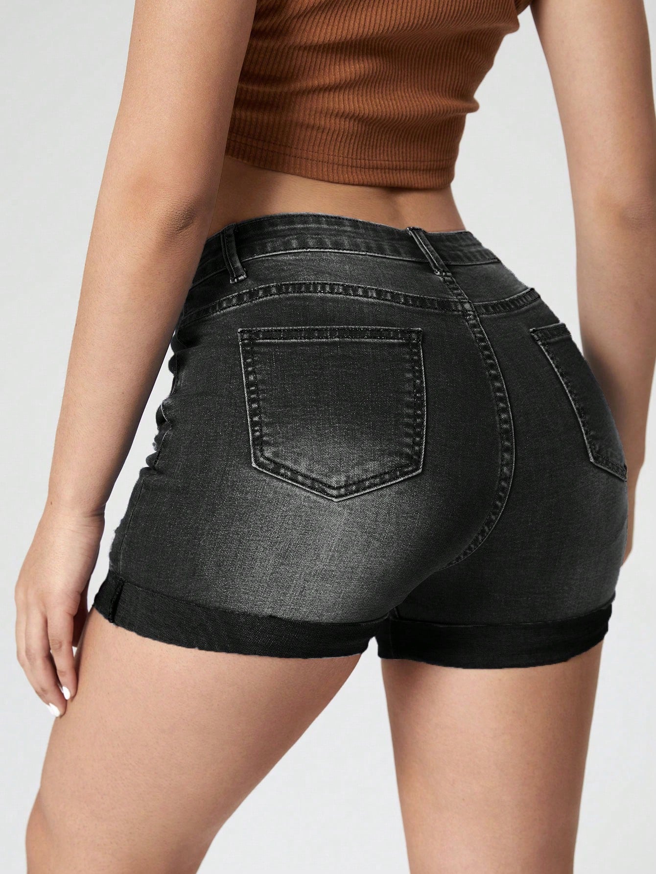 SHEIN Essnce Pantalones Cortos Rasgados De Mezclilla Slim Fit