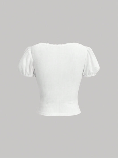 SHEIN MOD Camiseta De Manga Corta Con Mangas Abullonadas Para Mujer