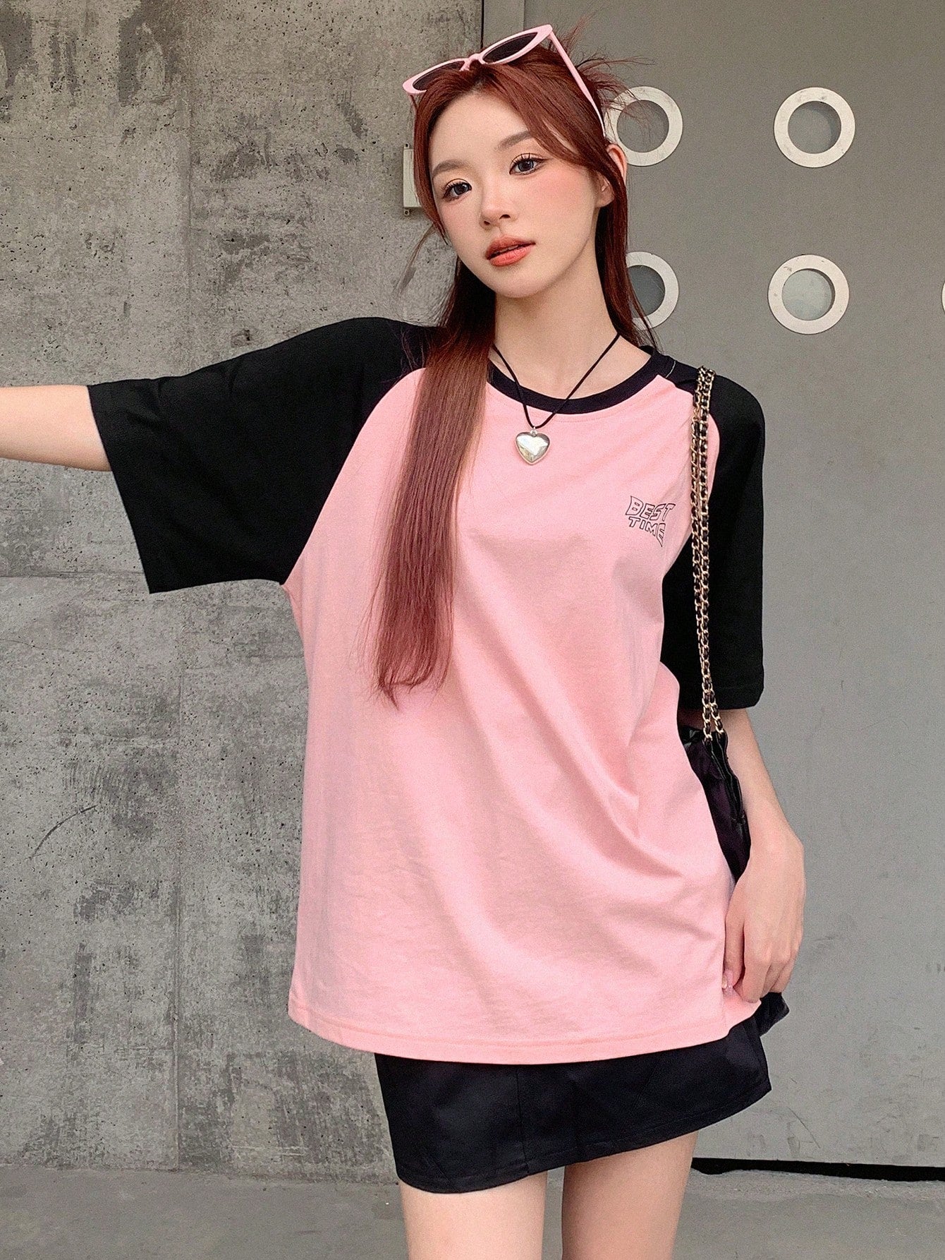 DAZY Camiseta en contraste de manga raglán con estampado de letra