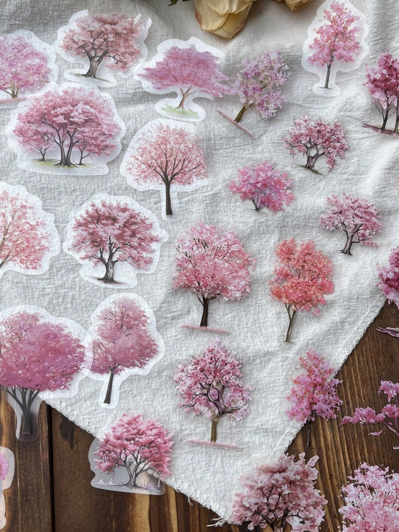 40 piezas de pegatinas PET de material de decoración de bricolaje con estilo INS de árboles de cerezo pequeños y frescos para Scrapbooking de paisajes