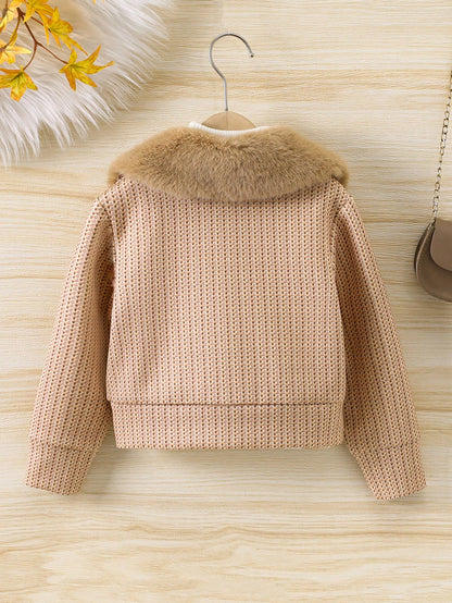 SHEIN Chica Joven Cazadora cuello de borreguito con diseño de solapa con botón delantero sin jersey