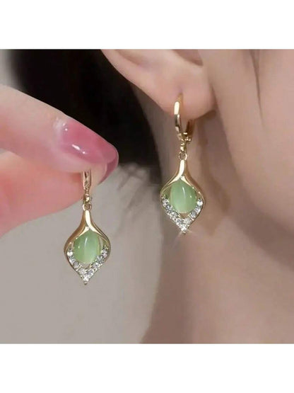 1 par de pendientes elegantes y lujosos de ágata verde ligeros para mujeres, regalo para citas, banquetes y fiestas
