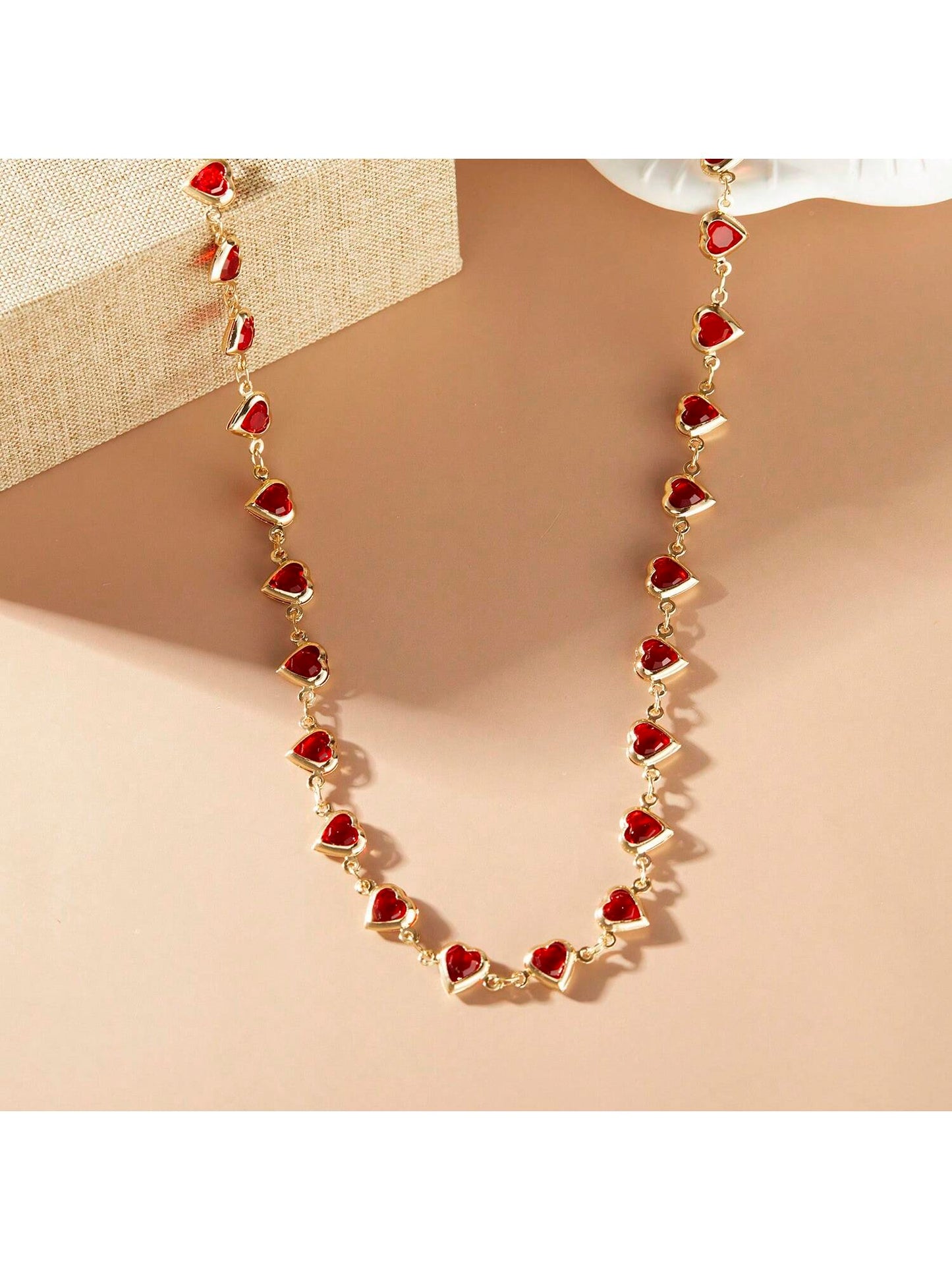 1 pieza Collar de corazón rojo, cadena de cuello de moda para mujer de estilo fresco, collar de colgante con forma de corazón
