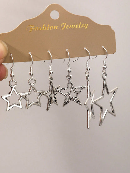 ROMWE Goth 3 Pares De Pendientes De Gota Con Diseño De Estrella