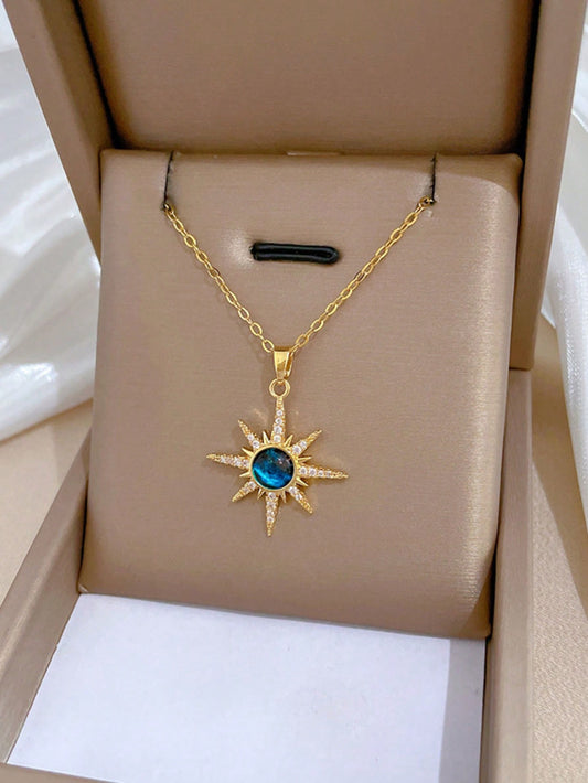 Un collar de colgante de bola de estrella completa de acero inoxidable de lujo y elegante con diamantes completo para mujeres