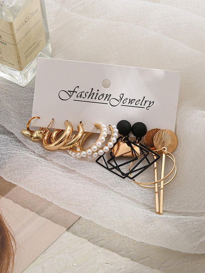 5 Pares/set Aretes Con Decoración De Corazón Y Perla Artificial Al Azar