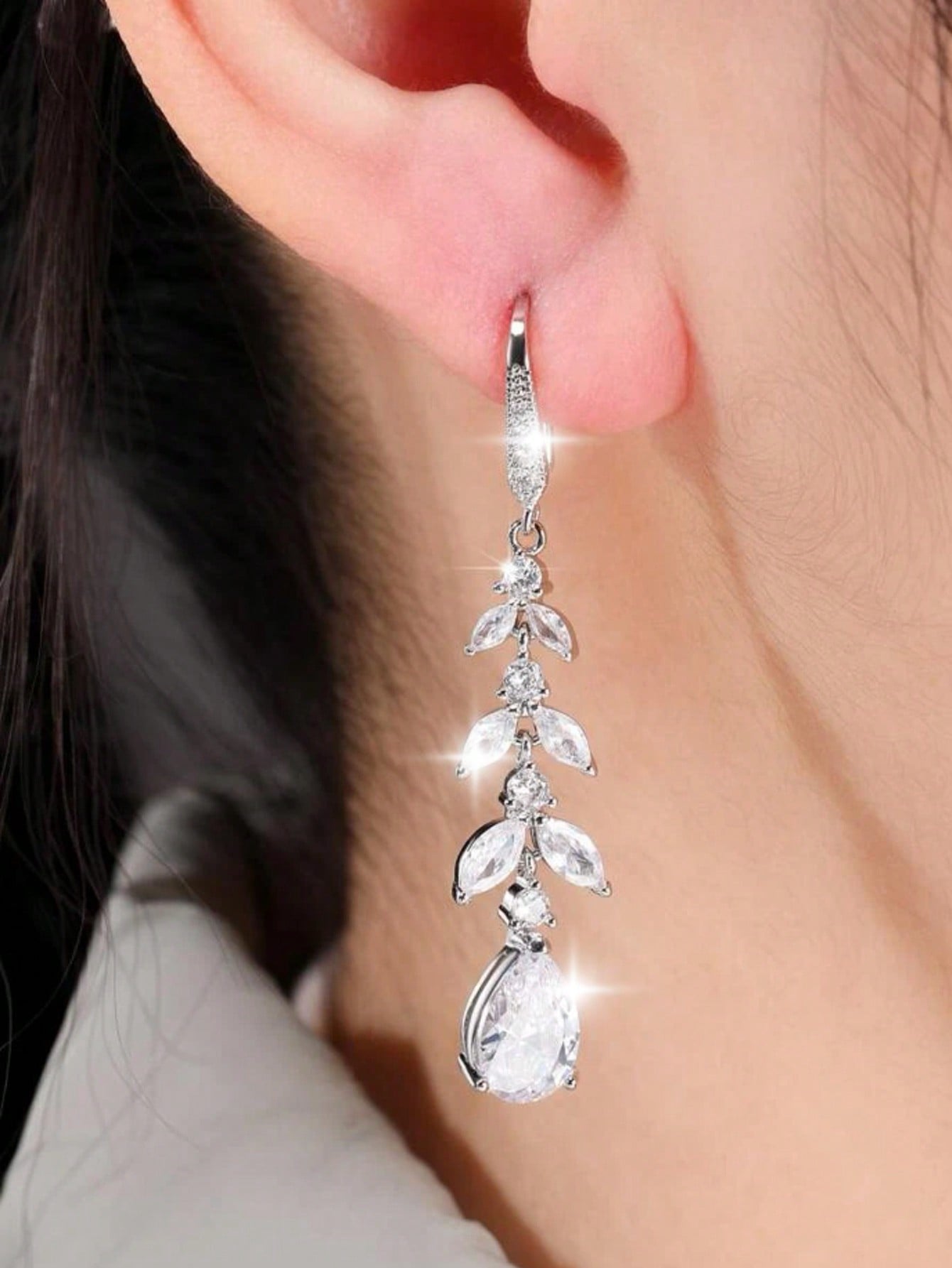 2 piezas Pendientes colgantes largos con hoja, chapados en plata con circonita cúbica, pendientes de lujo para novia, boda, joyería de compromiso, aniversario, regalo para novia, esposa, pareja, San Valentín