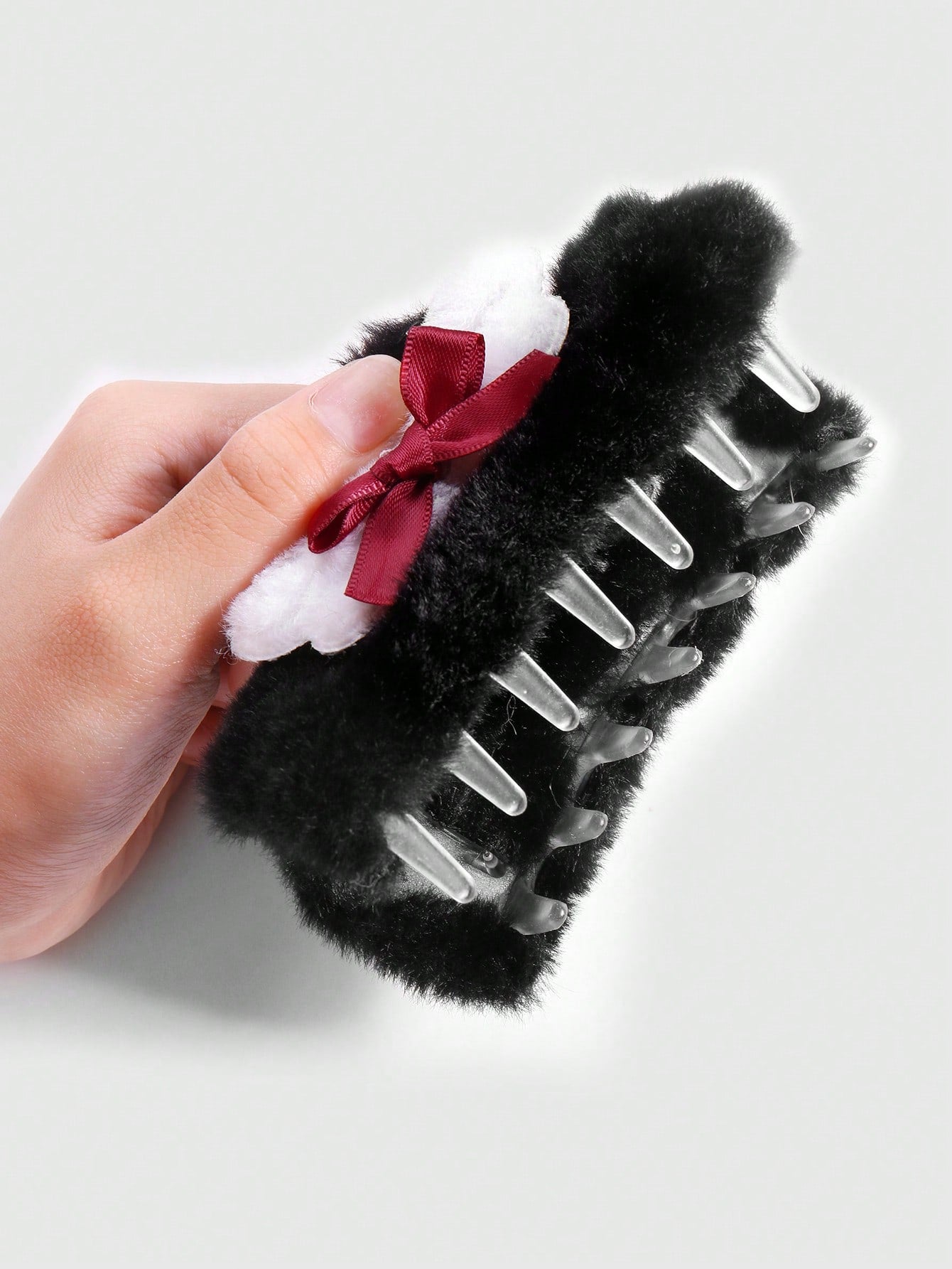 ROMWE Kawaii 1 pieza Accesorio de pinza para el cabello estilo gótico de color negro con alas de ángel blancas, moño rojo, adecuado para uso diario de mujeres o regalo de festival, Halloween