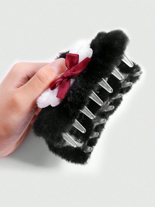 ROMWE Kawaii 1 pieza Accesorio de pinza para el cabello estilo gótico de color negro con alas de ángel blancas, moño rojo, adecuado para uso diario de mujeres o regalo de festival, Halloween