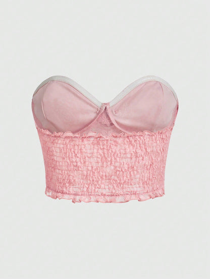 ROMWE Fairycore Top Rosa Sin Tirantes Con Flor De Rosa En 3d Para Mujeres