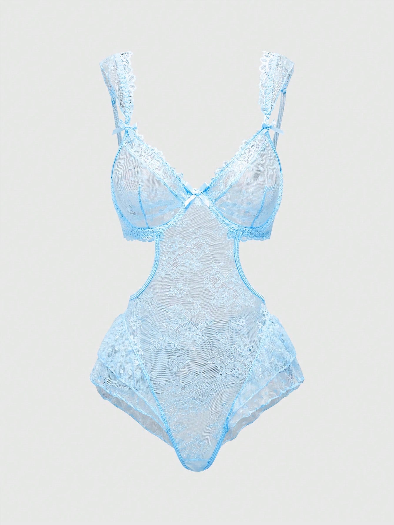 ROMWE Goth Lencería body sensual con decoración de lazo y encaje, calado