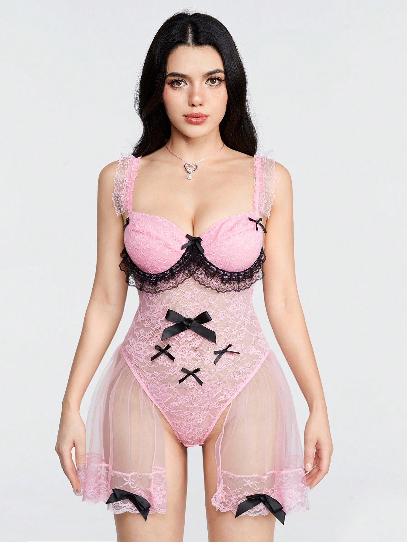 Sweetness Body Lencería Floral Sexy para Mujer con Detalle de Lazo y Moño de Encaje