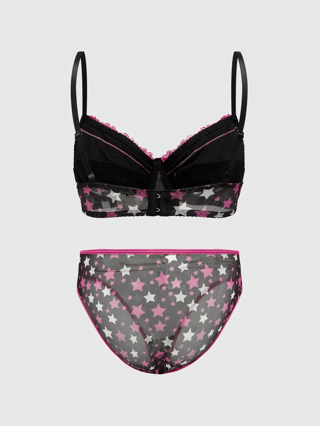 ROMWE J-Fashion Conjunto sexy de lencería Shibuya Gal con estrellas de cinco puntas y detalles de encaje y malla