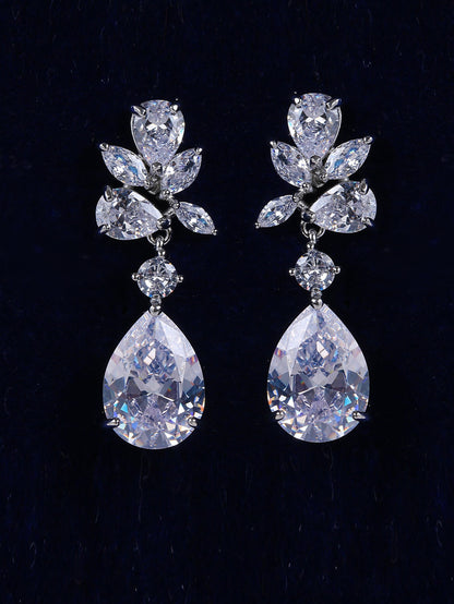 1 par de aretes de lujo con decoración de rhinestones con forma de gota de agua para novia, para boda, real, Halloween