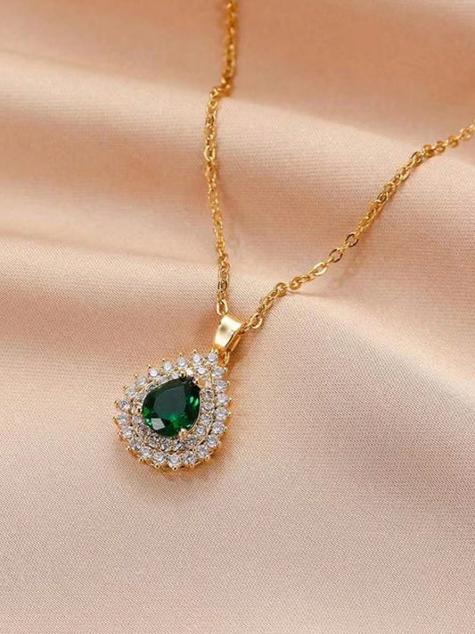 3 Piezas/set Conjunto De Collar Y Aretes De Color Verde Oscuro
