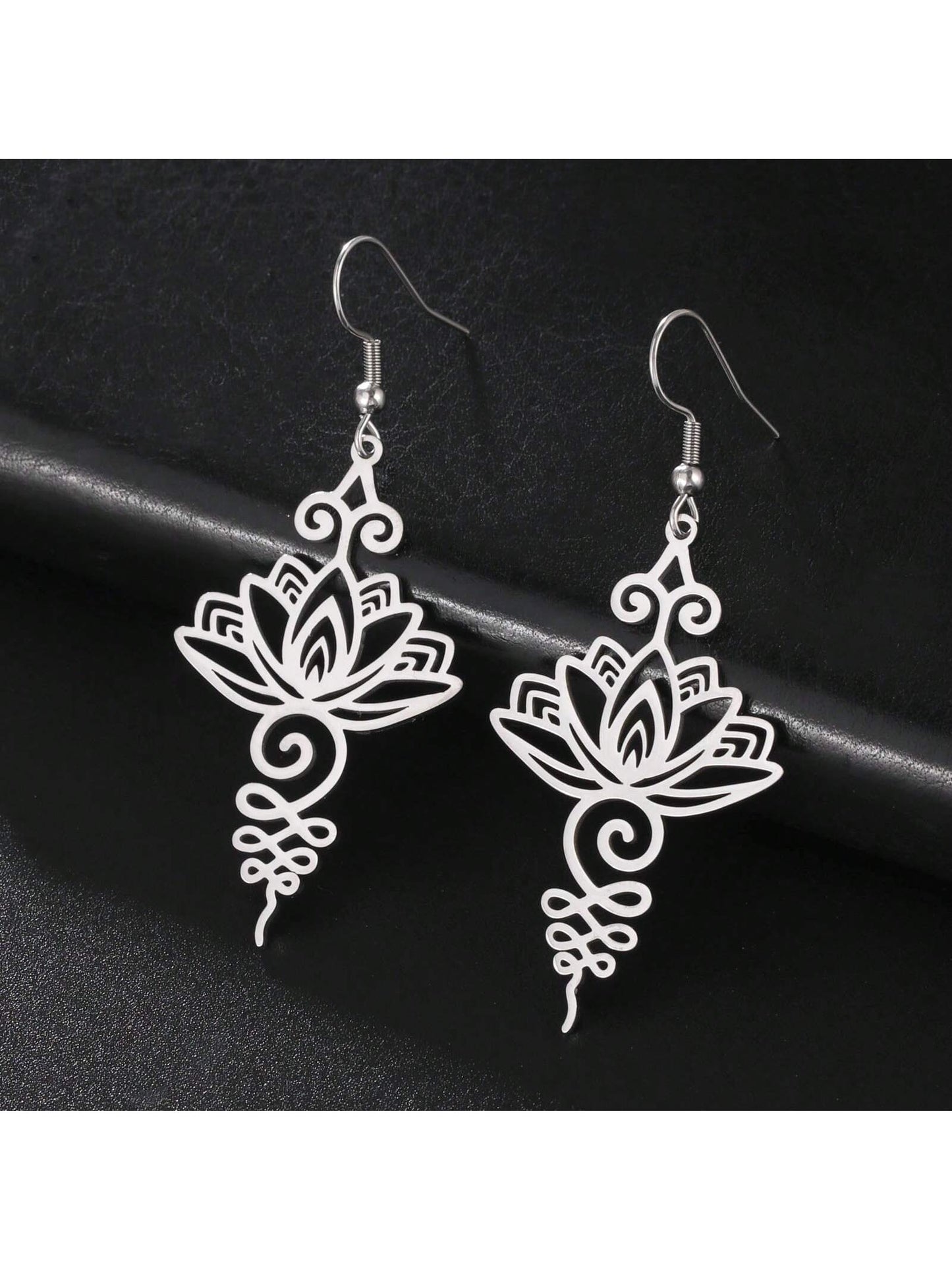 1 par de pendientes con forma de flor de loto de acero inoxidable de moda para mujeres, ideal para el Día de San Valentín