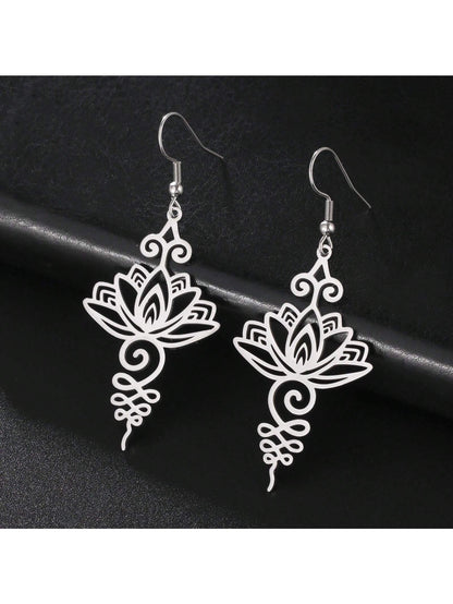 1 par de pendientes con forma de flor de loto de acero inoxidable de moda para mujeres, ideal para el Día de San Valentín