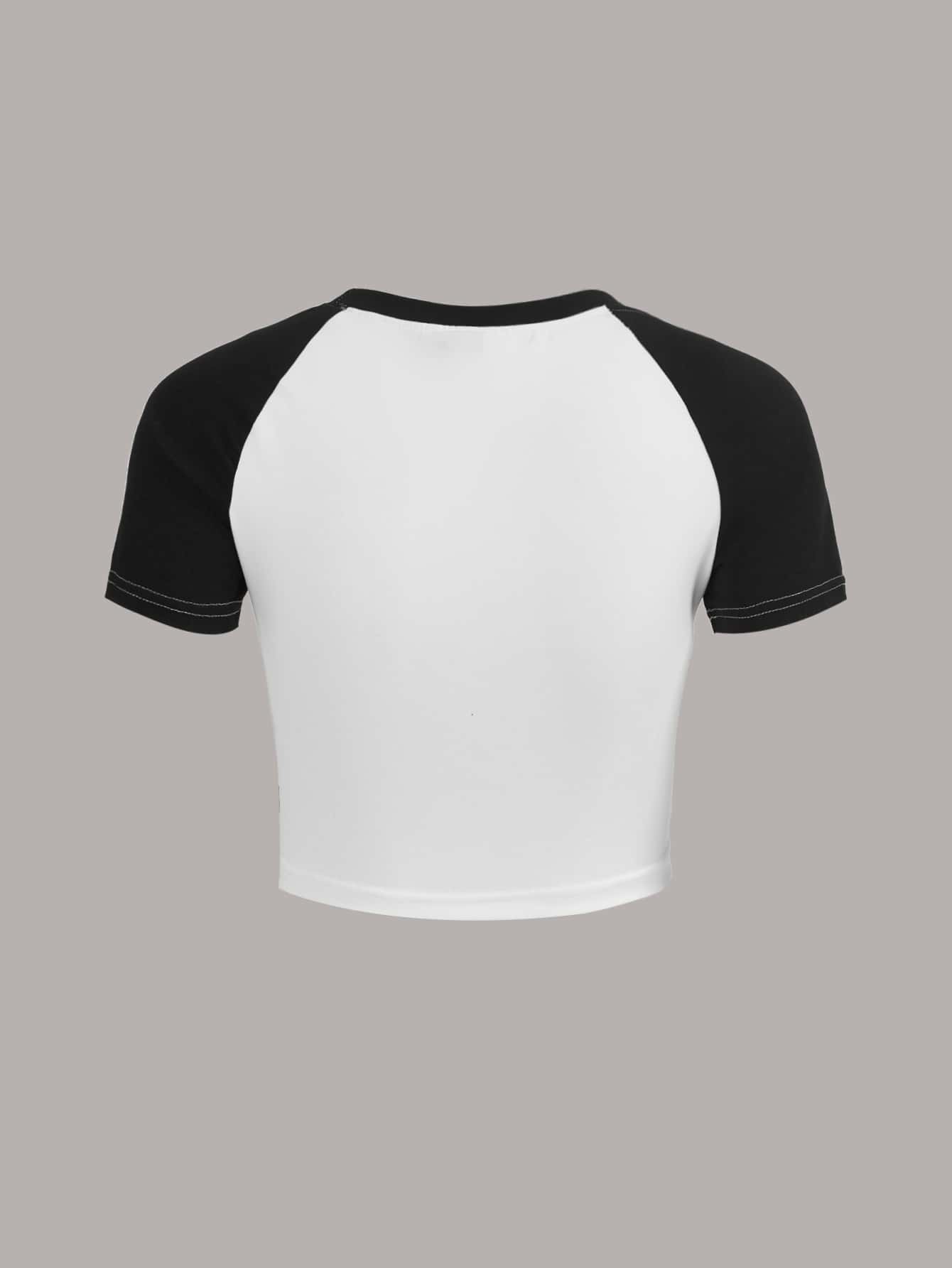 ROMWE Grunge Punk Camiseta de manga corta de estilo casual de verano con estampado de esqueleto y color contrastante