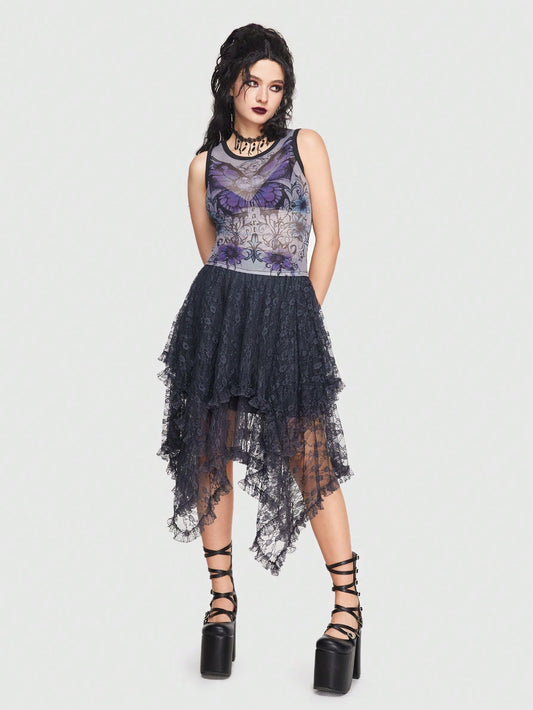 ROMWE Goth Top tank con estampado de mariposa sin sujetador