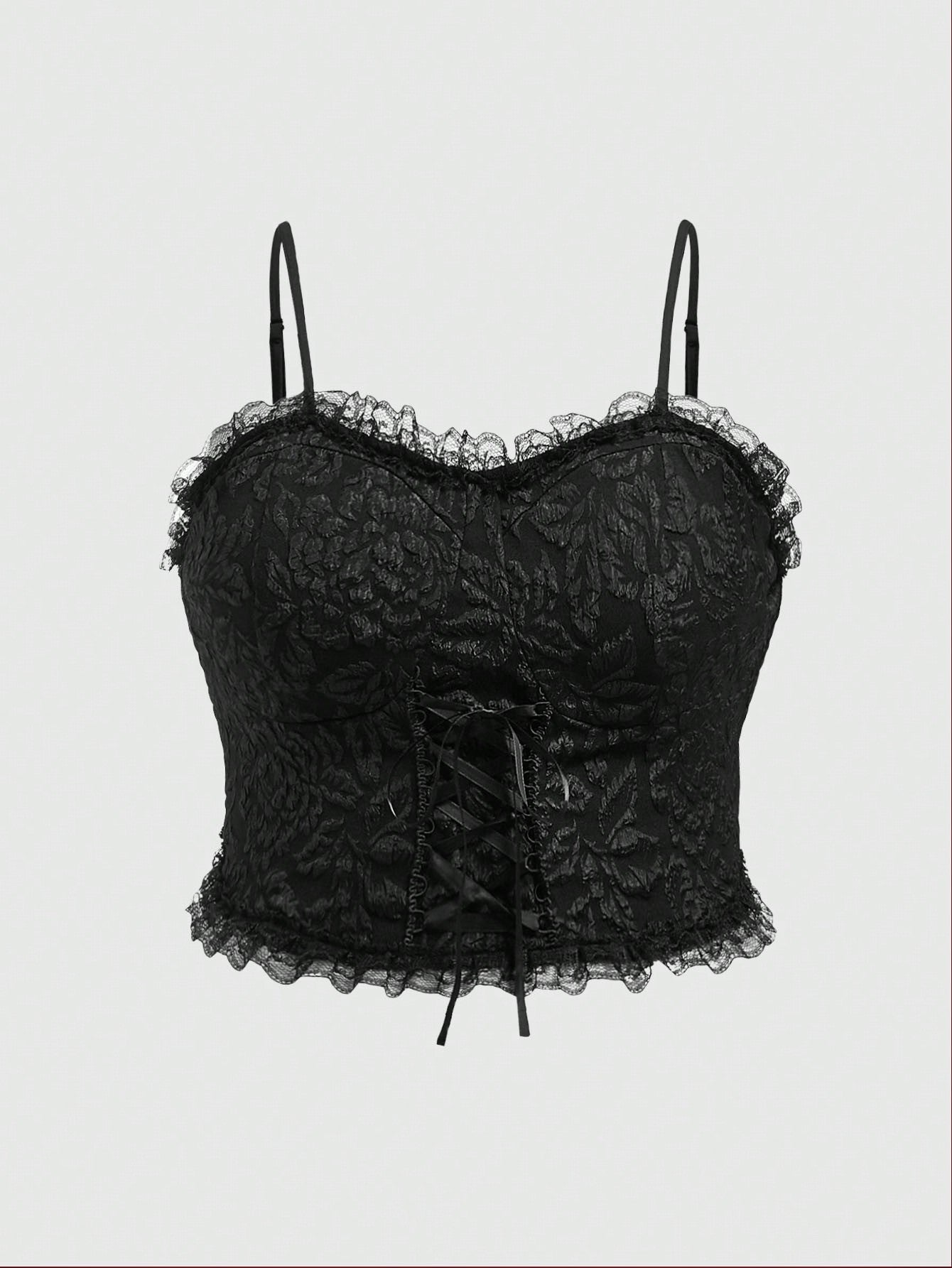 ROMWE Goth Camiseta Floral Jacquard Con Tirantes Cruzados Y Encaje De Gran Tamaño Y Estilo De Vacaciones