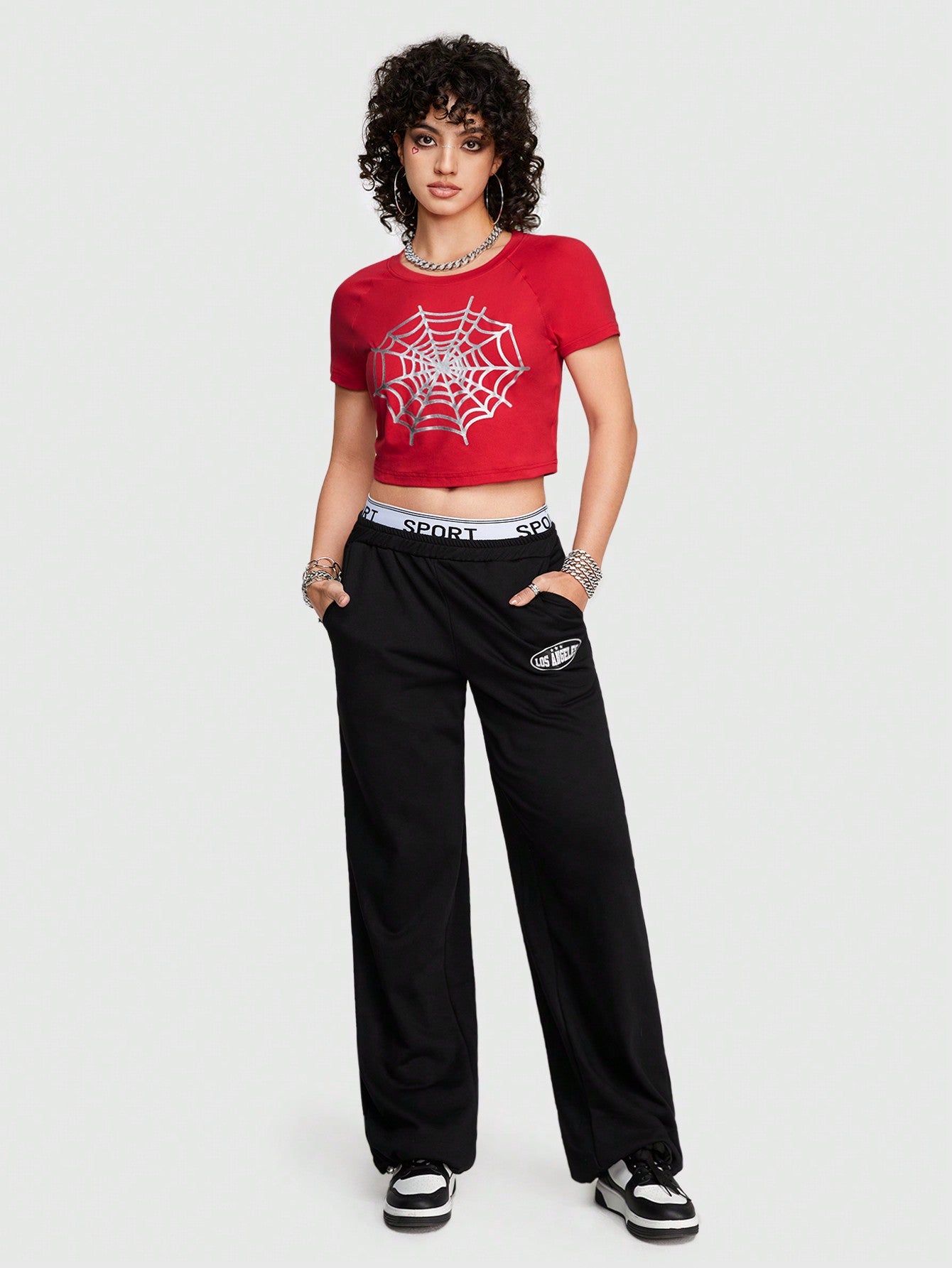 ROMWE Street Life Camiseta Ajustada Impresa Con Telaraña