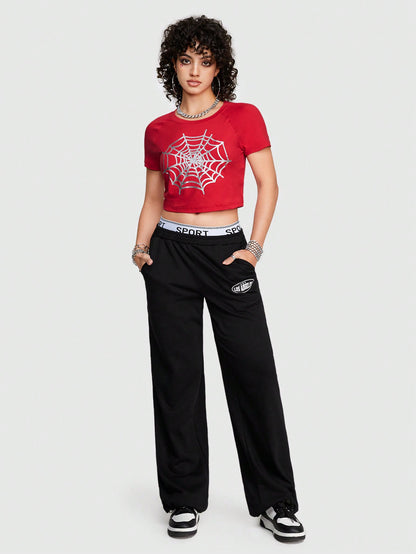 ROMWE Street Life Camiseta Ajustada Impresa Con Telaraña