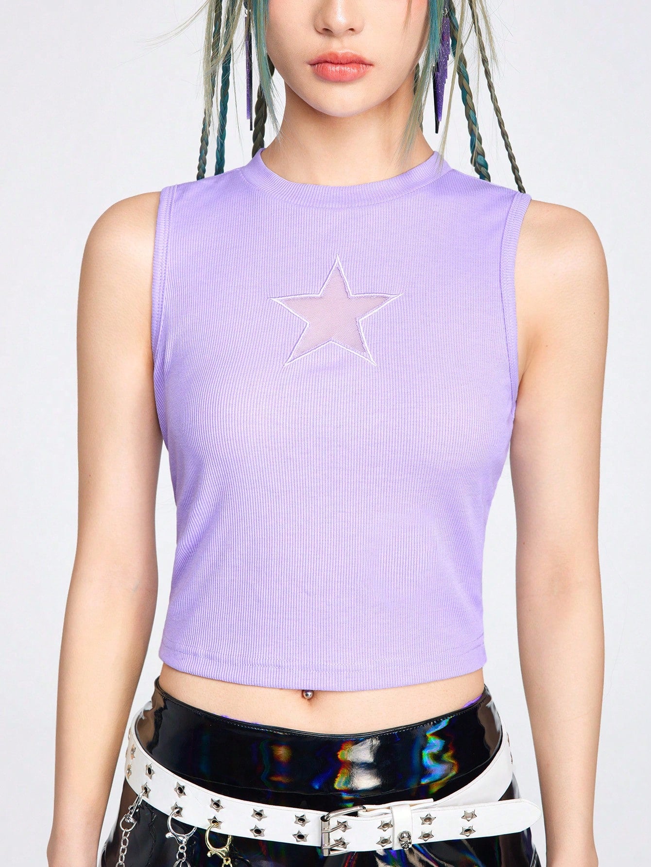ROMWE Kawaii Top corto acanalado con bordado de estrella para el verano estilo Y2K