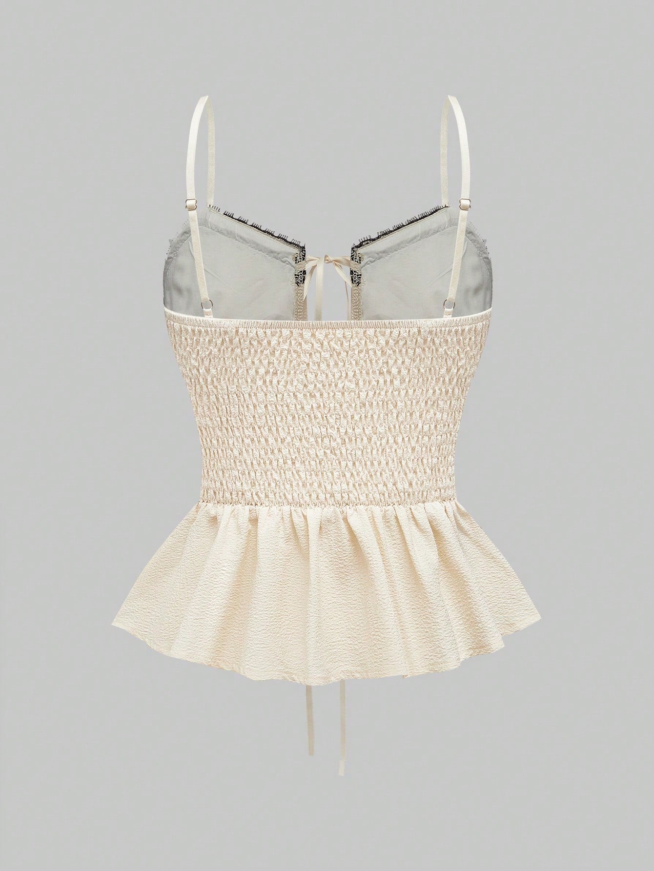 ROMWE Kawaii Top de encaje de verano con espalda de nadador, ribete de volantes y cintas delanteras para mujer