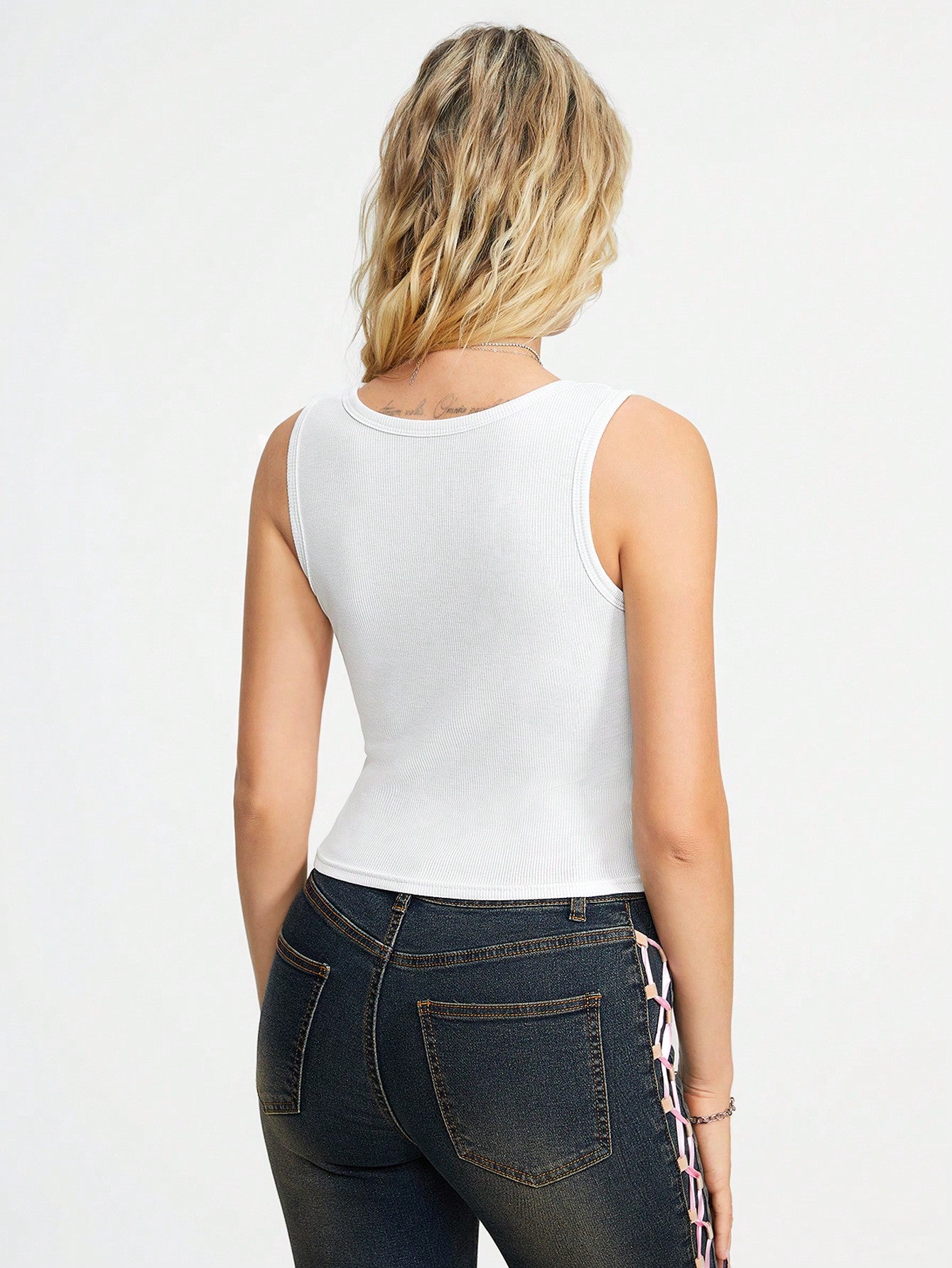 ROMWE J-Fashion Camiseta Sin Mangas Diaria Simple Estampada Para Mujer