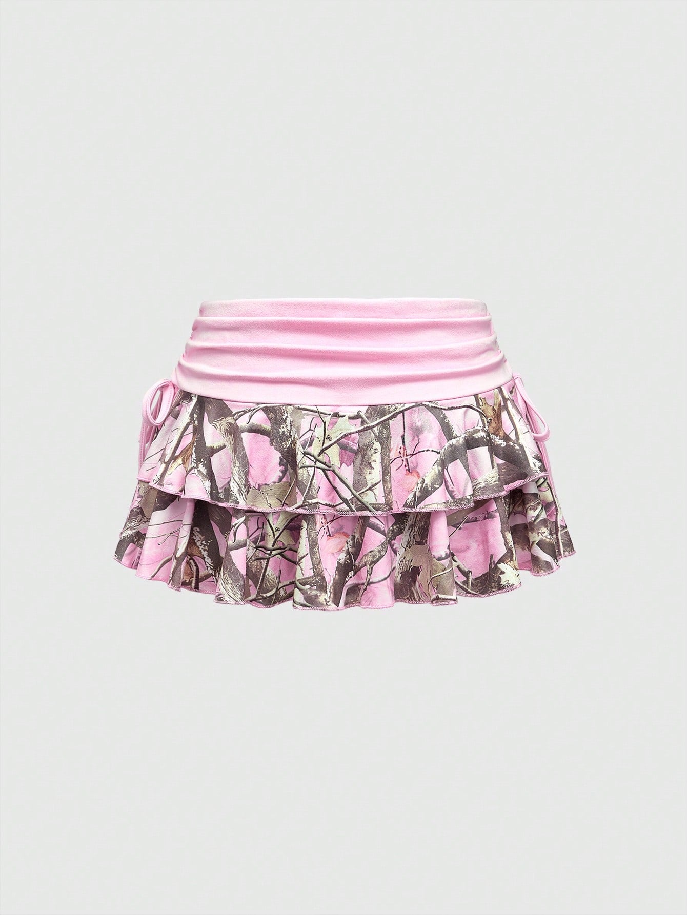 ROMWE Grunge Punk Minifalda sexy de cintura ultra baja con estampado de ramas de árboles en colores block para mujeres, inspirada en la subcultura Y2K