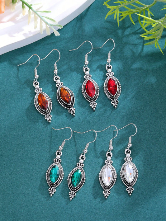Pendientes de lujo con diamante y rubí en forma de rombo de estilo europeo y americano, de diseño minimalista y elegante, adecuado para uso diario y ocasiones, pendientes de moda