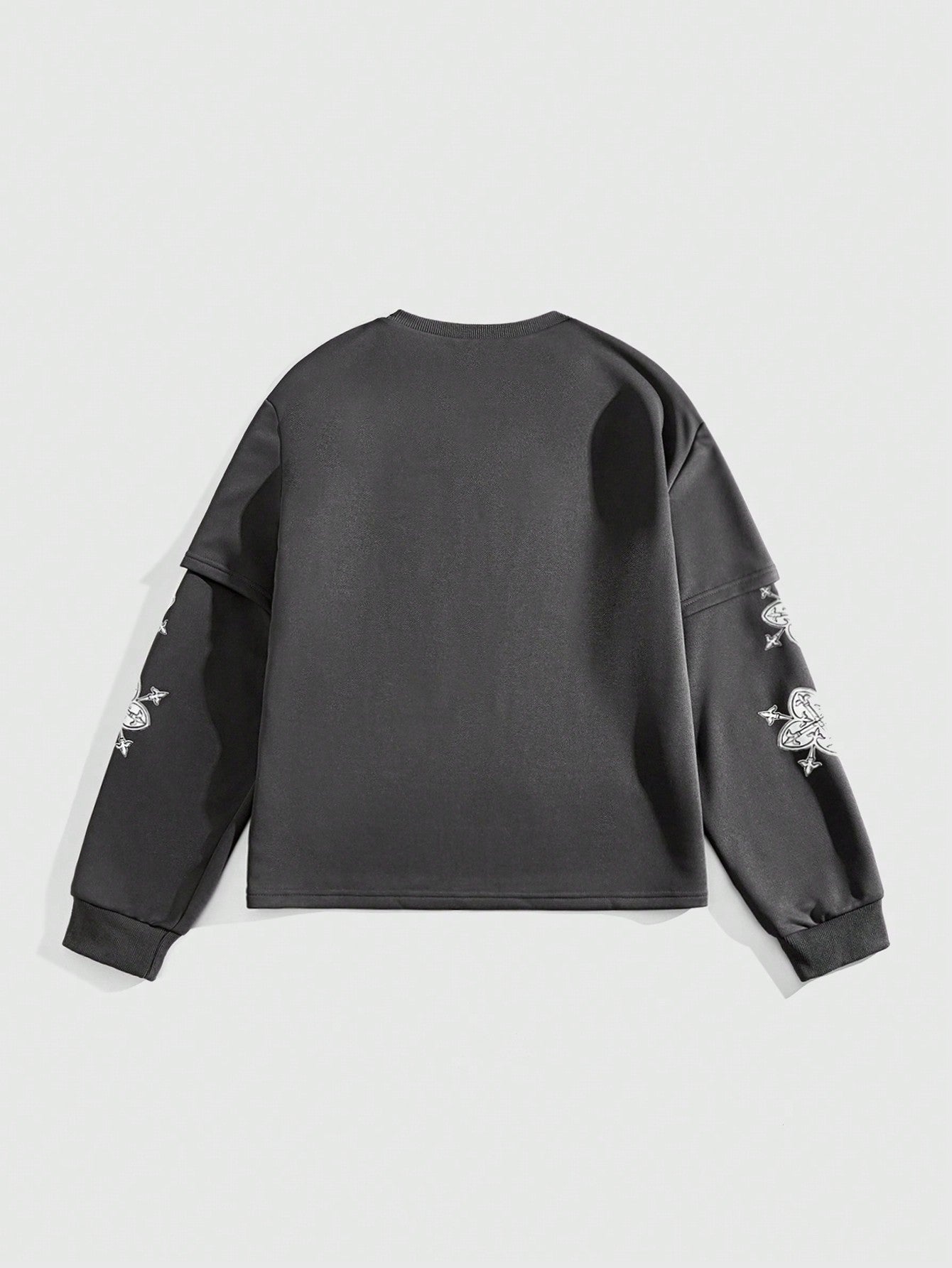 ROMWE Street Life Sudadera casual de cuello redondo con estampado de letras y flores, de manga larga, para hombre, para otoño