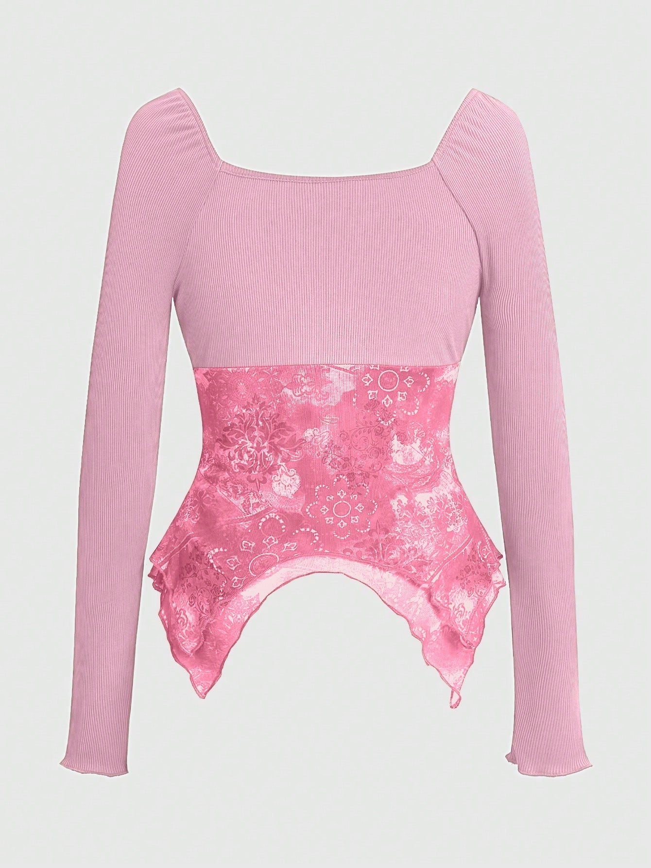 ROMWE Hippie 1 pieza Camiseta ajustada para mujer con estampado floral, volantes en el busto, hebilla y dobladillo asimétrico