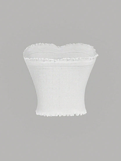 SHEIN MOD Blusa Bandeau De Jacquard Blanco Para Mujer Con Lazos