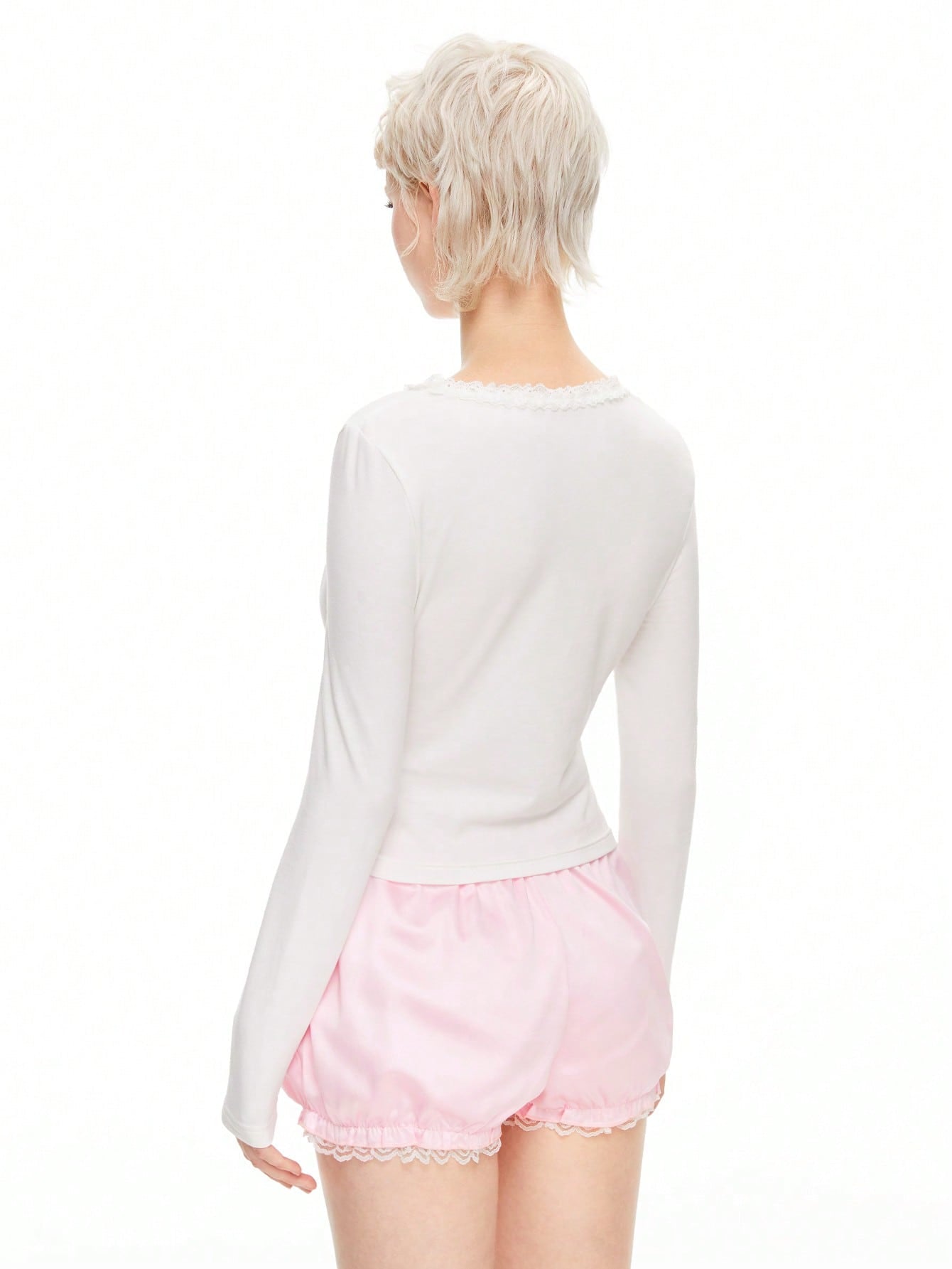 ROMWE Kawaii Camiseta informal con lazo y encaje al estilo de bailarina para mujeres