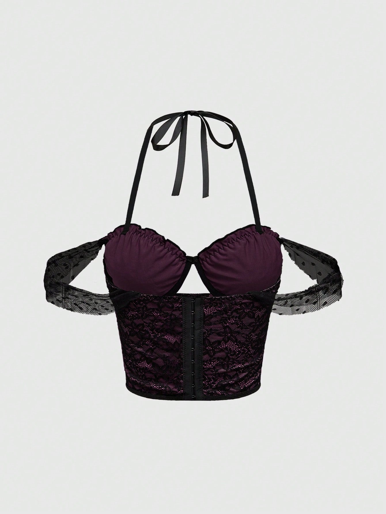 ROMWE Grunge Punk Parte superior gráfica de mujer con escote halter de encaje morado calado y sexy