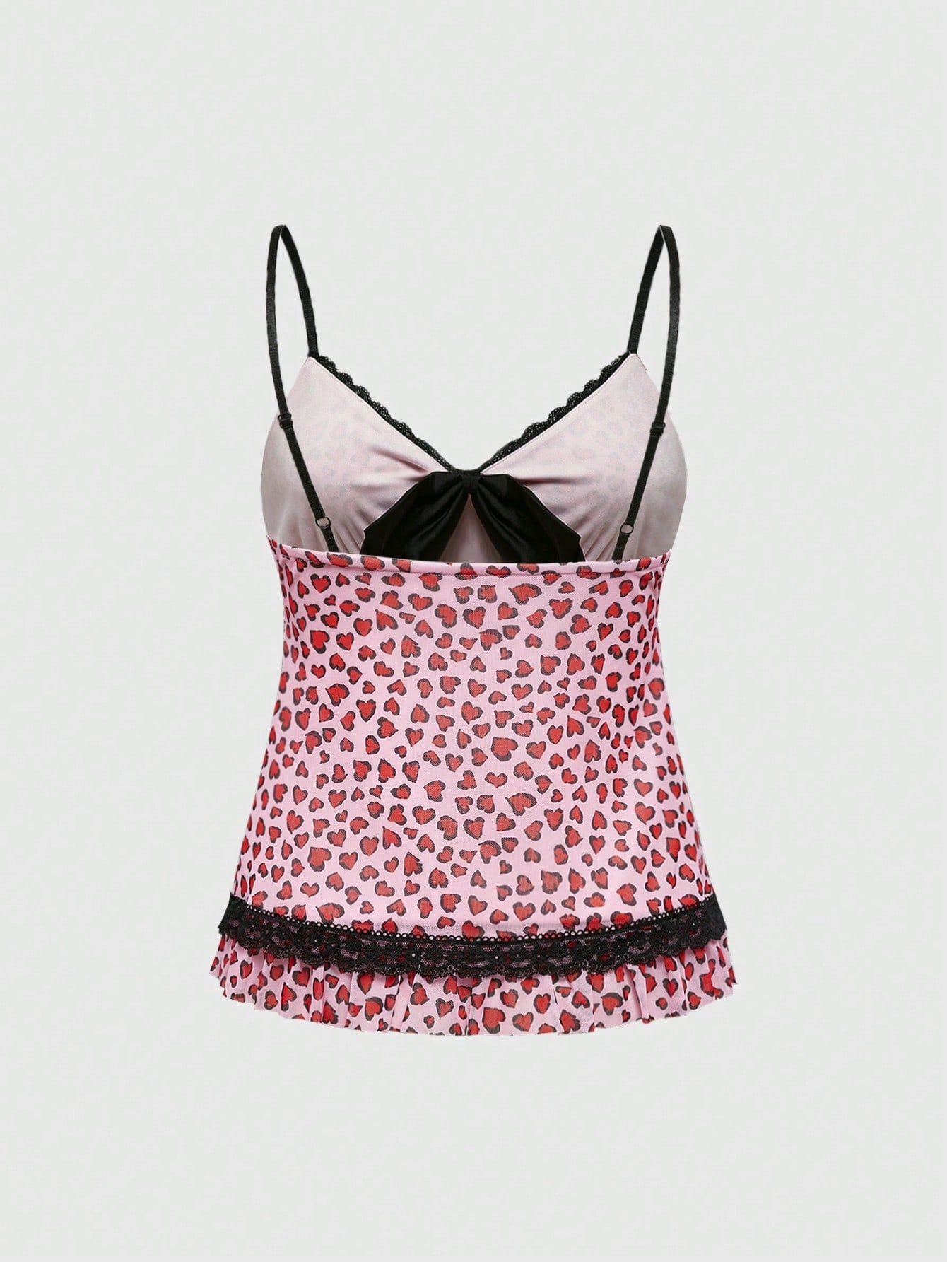 ROMWE J-Fashion Camiseta de tirantes con lazo y estampado de leopardo para mujer, perfecto para el Día de San Valentín