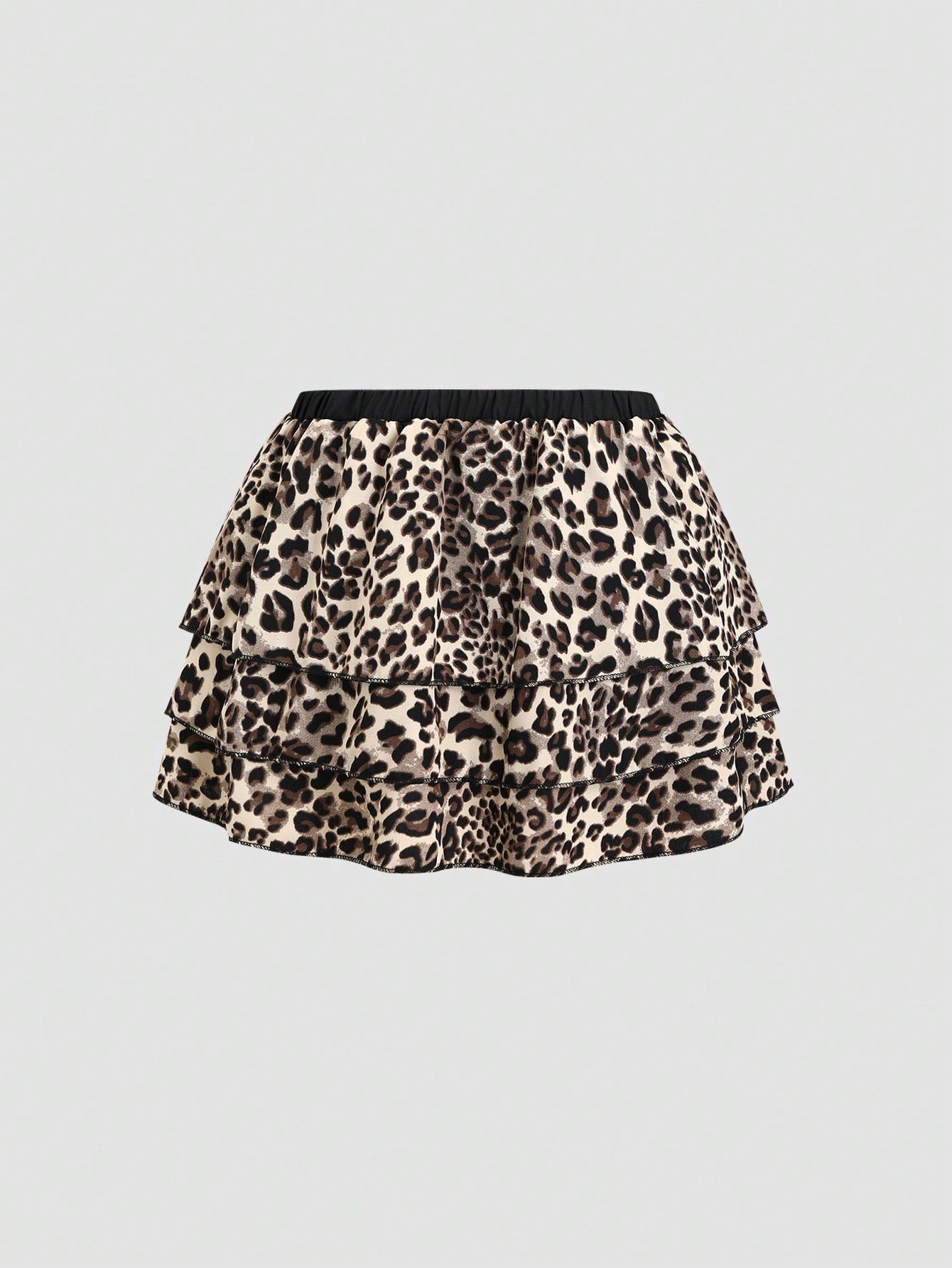 EgrlEra Falda en línea A con varios pliegues, de cintura baja, con estampado de leopardo, y un lazo decorativo en contraste de color negro para mujeres