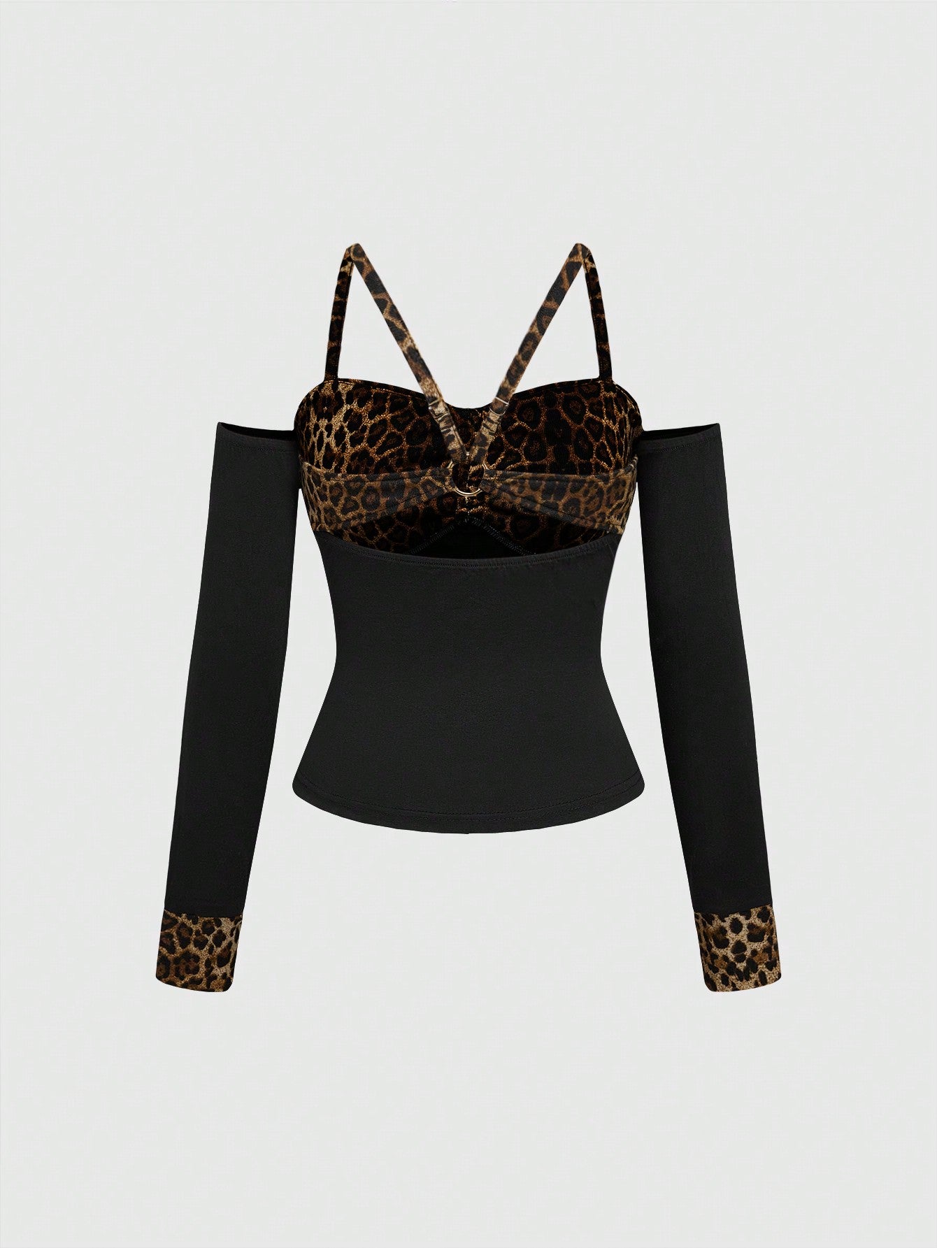 ROMWE Grunge Punk Top corto con espalda descubierta, puños y estampado de leopardo en patchwork con estilo Y2K Gyaru