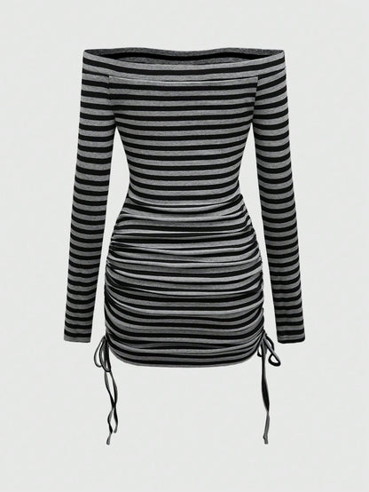 ROMWE Avant Vestido mini ajustado con hombros descubiertos y cordón de estilo Y2K