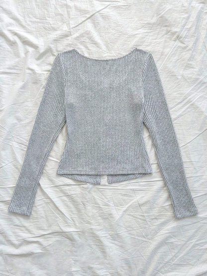SHEIN Dreamara Sudadera térmica con capucha de costillas grises para vacaciones de mujer con cortes frontales y en el centro, lazo romántico rosa, manga larga, ajuste delgado, cálida y con estilo para otoño/invierno, adecuada para salidas