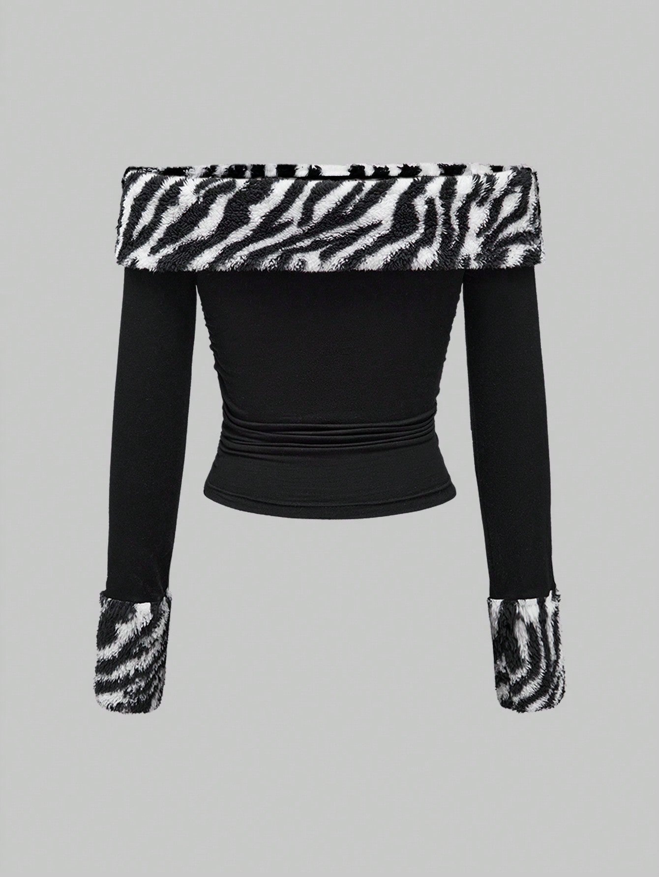 ROMWE Kawaii Camiseta casual para mujer con hombros descubiertos, adornada con peluche de cebra, cristales y strass estilo Y2K para otoño/invierno