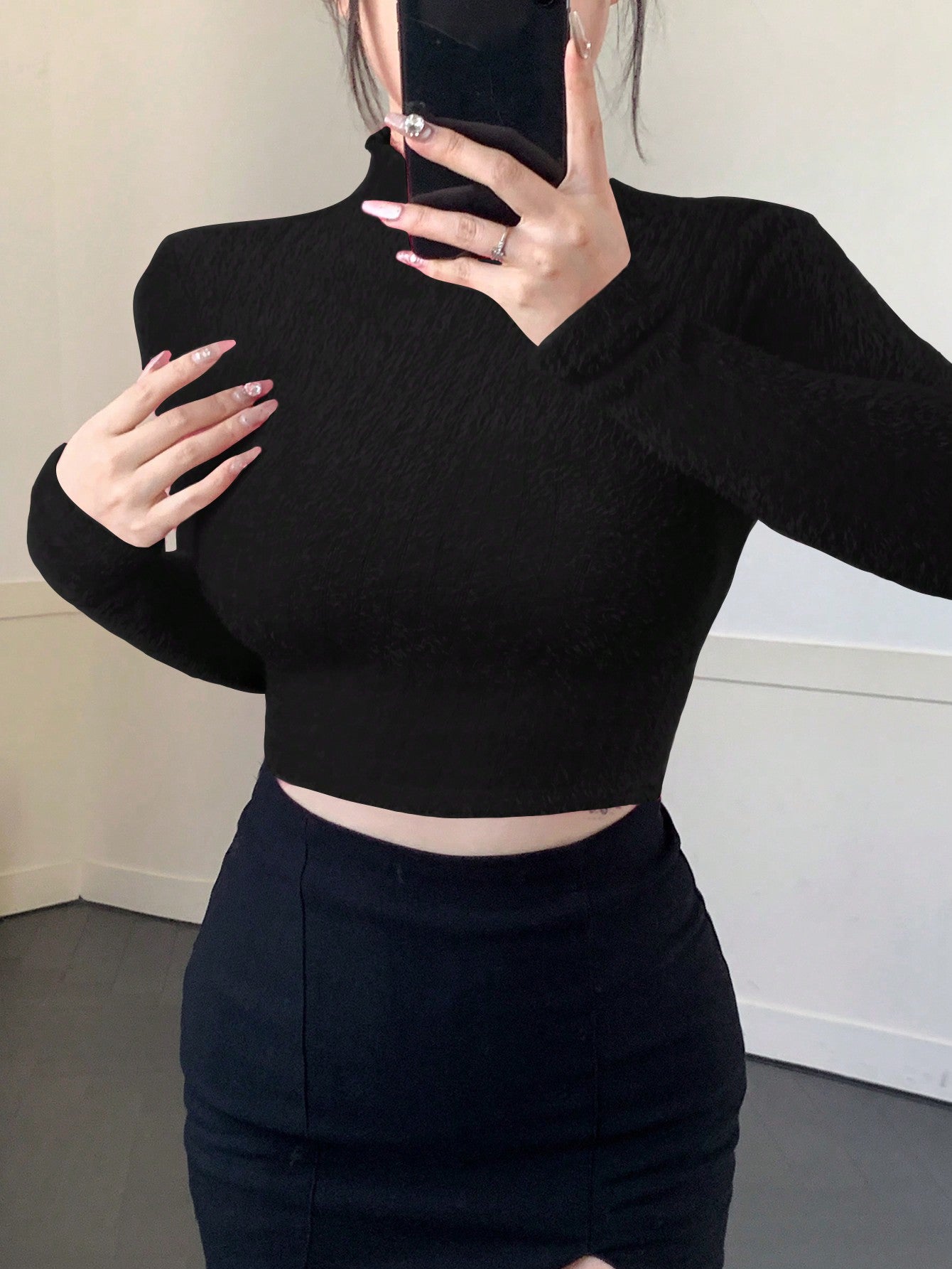 DAZY Nueva vestimenta de oficina de primavera para mujer - Camiseta de cuello slim fit